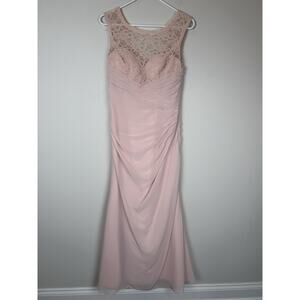 Morilee Madeline Gardner Formal Dress Pink Lace Chiffon bottom Maxi Gown Sz 8